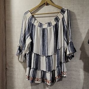 "Knox Rose", "Linen Blend Embroidered Top"